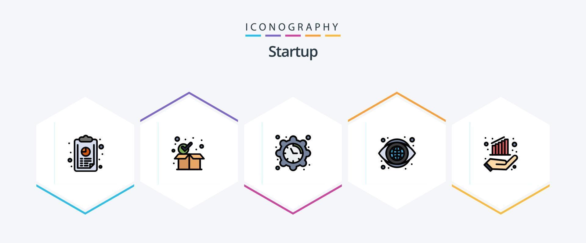 Startup 25 FilledLine icon pack including data. vision. setting. look. globe vector