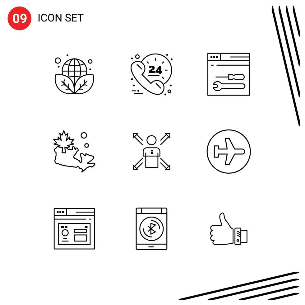 9 Universal Outline Signs Symbols of direction arrows development leaf map Editable Vector Design Elements