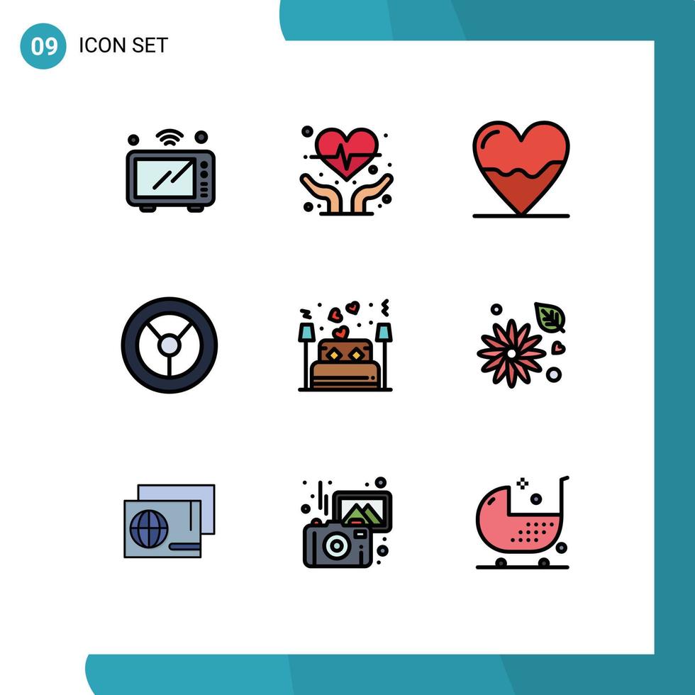 Pictogram Set of 9 Simple Filledline Flat Colors of love bed anatomy mechanics medicine Editable Vector Design Elements