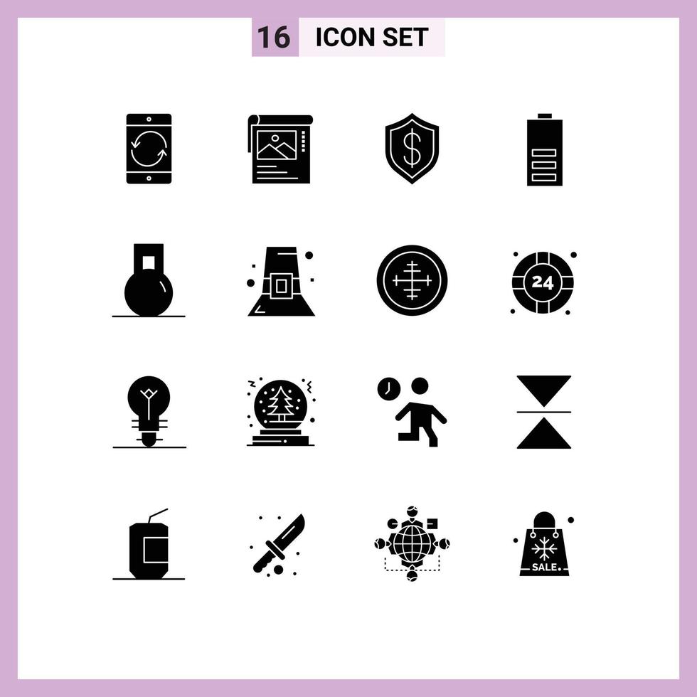 16 User Interface Solid Glyph Pack of modern Signs and Symbols of energy electric brosher battery intelligent Editable Vector Design Elements