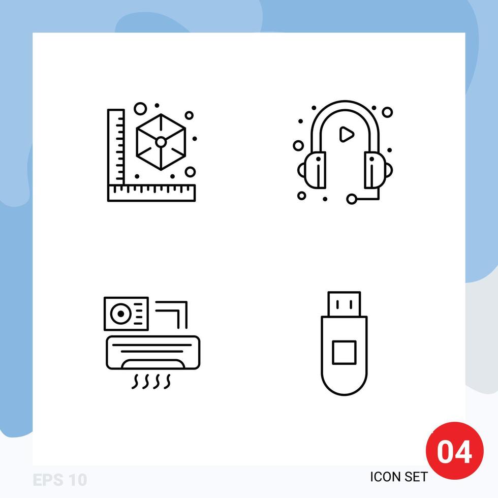 4 Thematic Vector Filledline Flat Colors and Editable Symbols of cube air printer marketing ac Editable Vector Design Elements