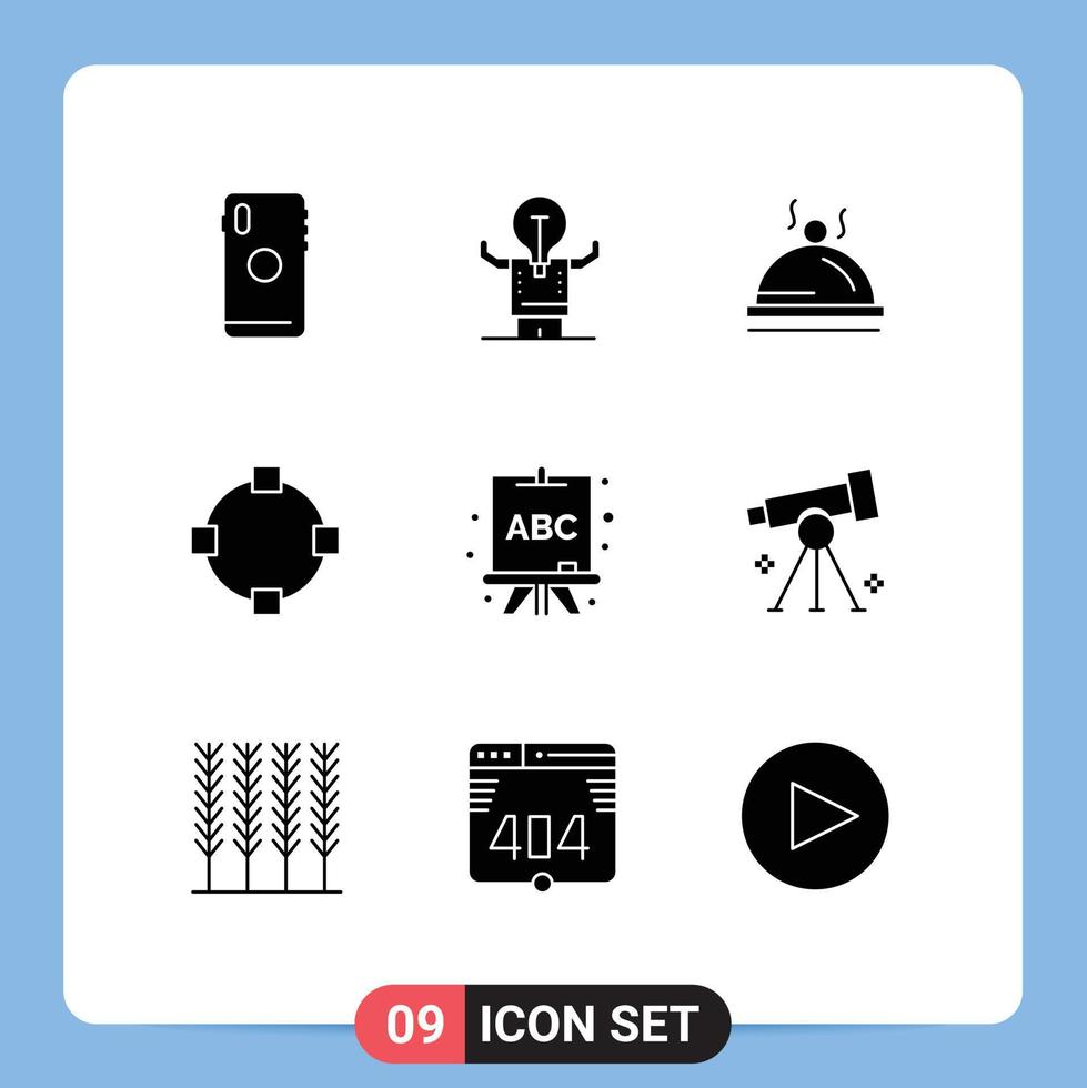 9 Thematic Vector Solid Glyphs and Editable Symbols of abc path person circle pallater Editable Vector Design Elements