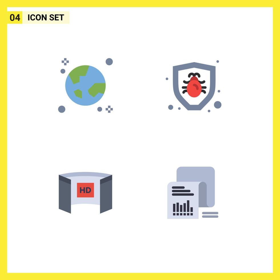 4 Universal Flat Icon Signs Symbols of browser display globe protection screencinema Editable Vector Design Elements