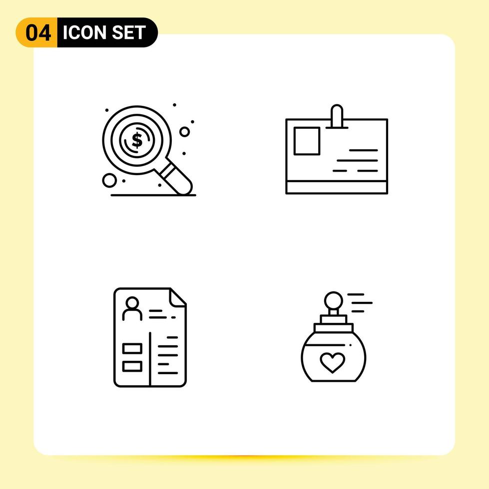 Modern Set of 4 Filledline Flat Colors Pictograph of find job card pass perfume Editable Vector Design Elements