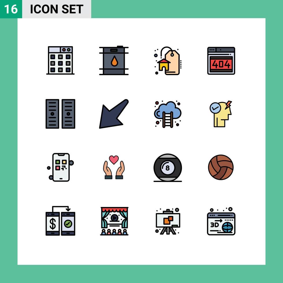 Set of 16 Vector Flat Color Filled Lines on Grid for down server sale hosting error Editable Creative Vector Design Elements