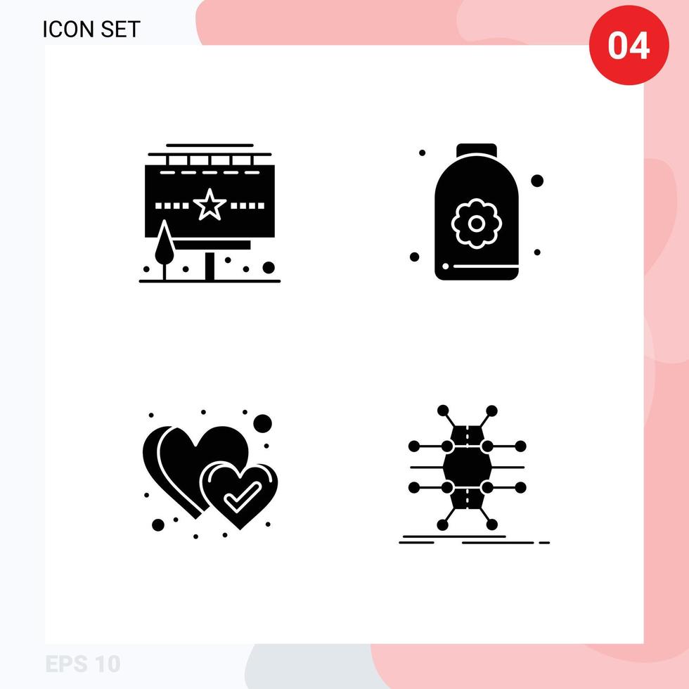 conjunto de 4 iconos de interfaz de usuario modernos símbolos signos para anuncios corazón cartelera distribución de loto elementos de diseño vectorial editables vector