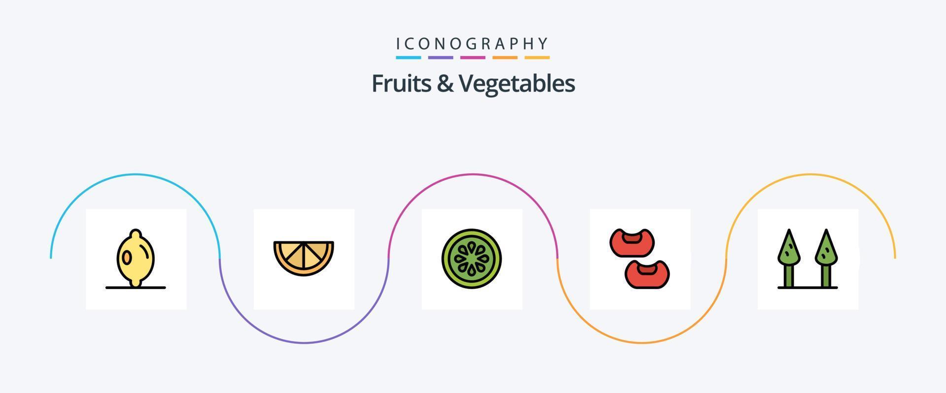 Fruits and Vegetables Line Filled Flat 5 Icon Pack Including . bean. vector