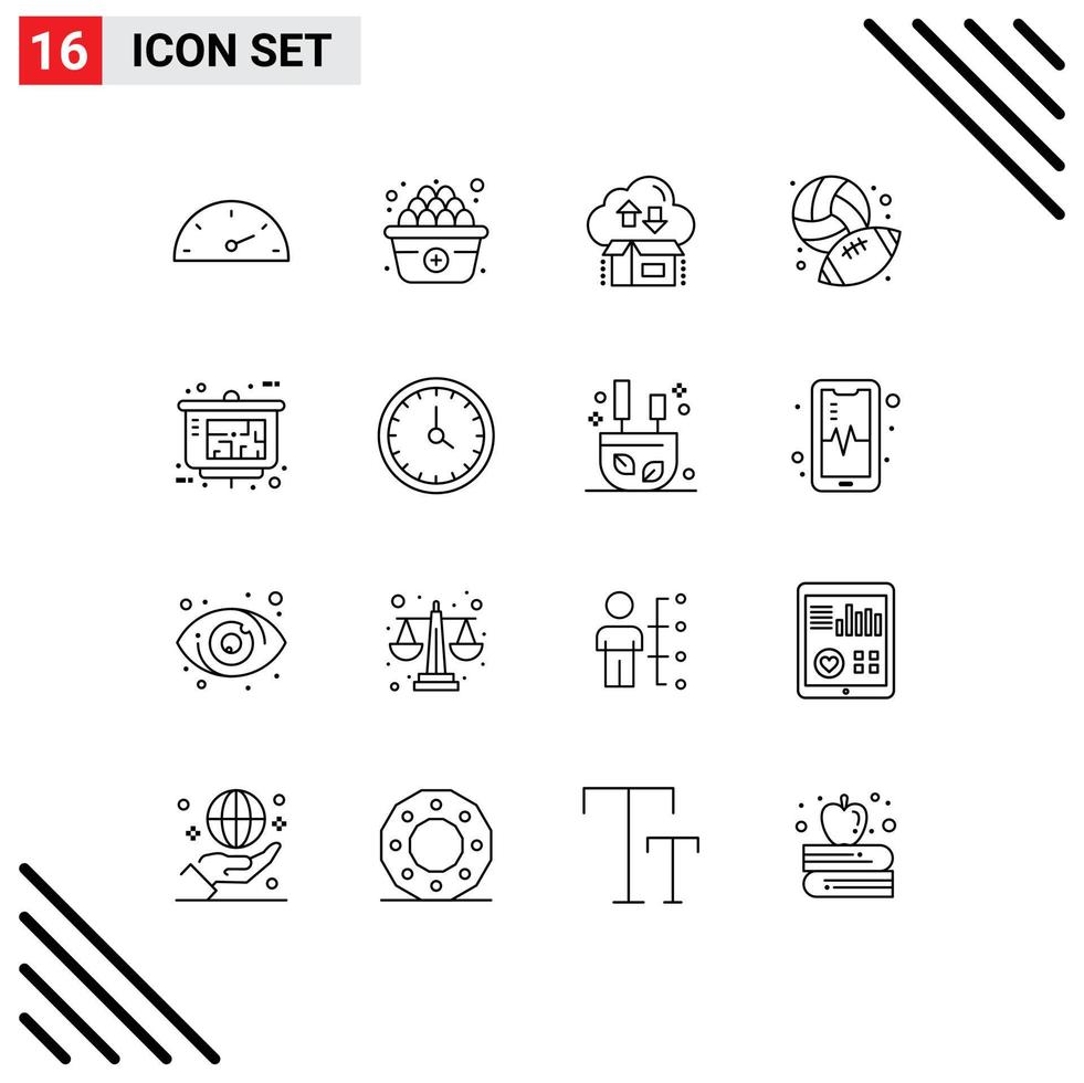 Pictogram Set of 16 Simple Outlines of property presentation architect gift hobby baseball Editable Vector Design Elements