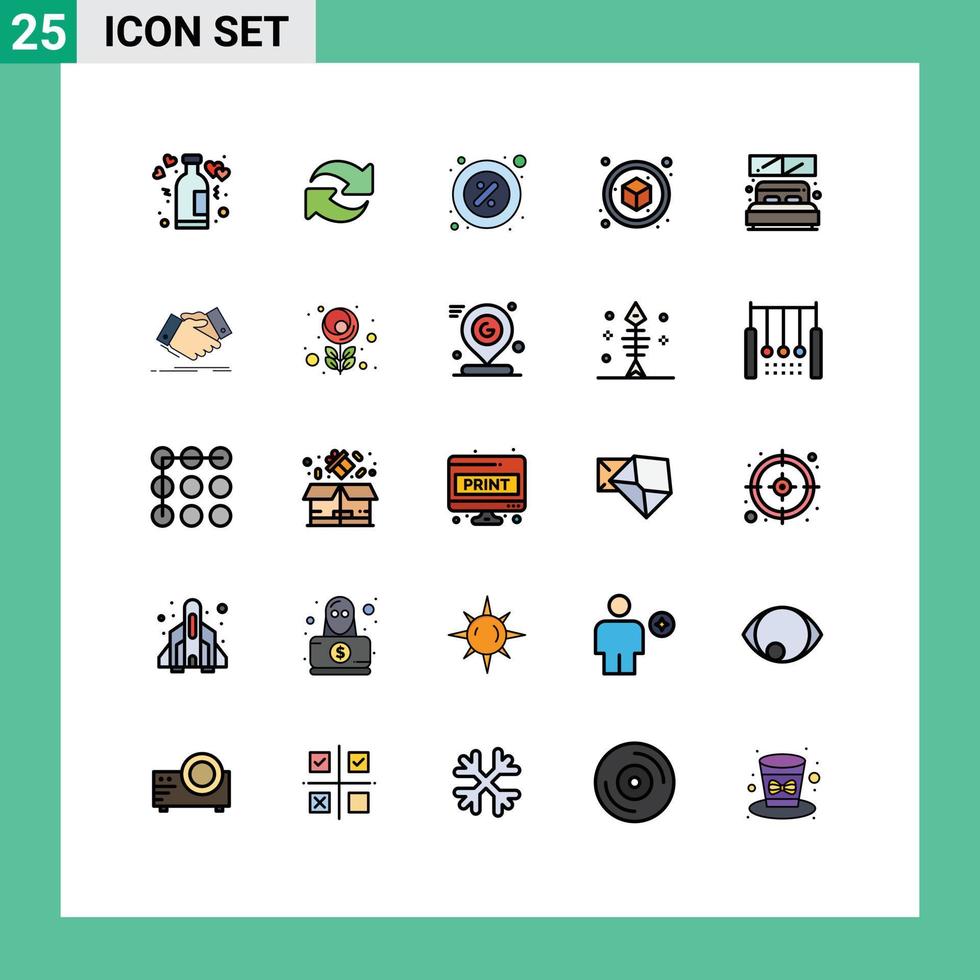 25 User Interface Filled line Flat Color Pack of modern Signs and Symbols of bed cube repeat box piece Editable Vector Design Elements