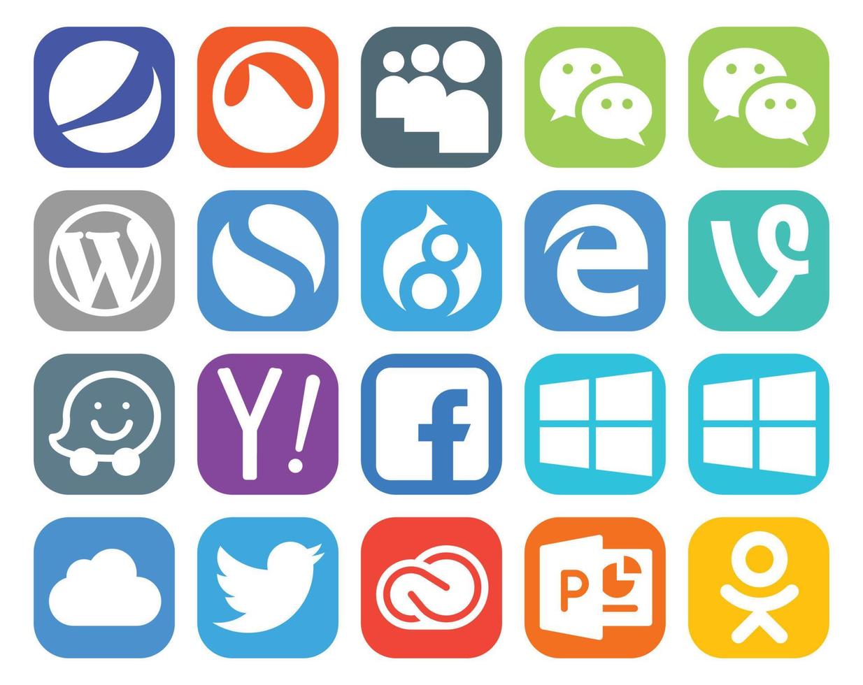 20 Social Media Icon Pack Including twitter windows drupal facebook yahoo vector