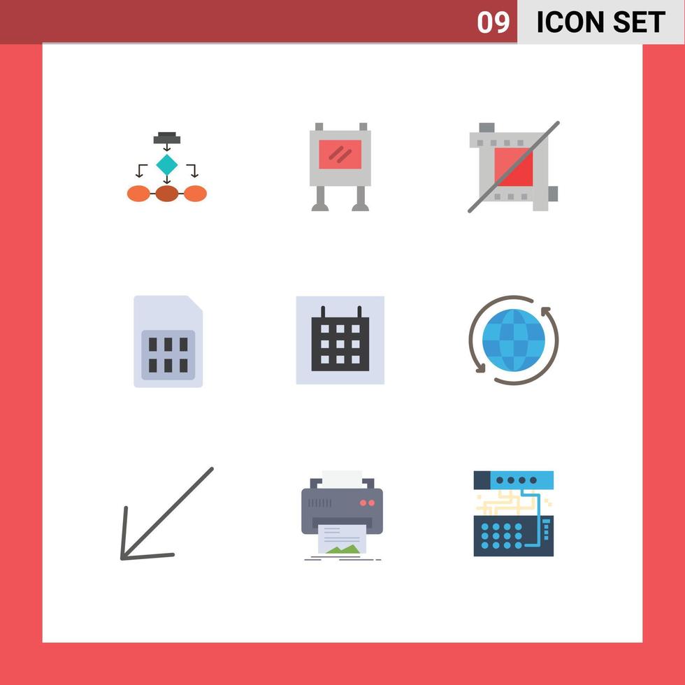 Flat Color Pack of 9 Universal Symbols of sim mobile advertising card design Editable Vector Design Elements