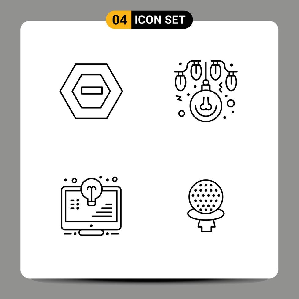 Pack of 4 creative Filledline Flat Colors of hexagon document data decoration light bulb Editable Vector Design Elements