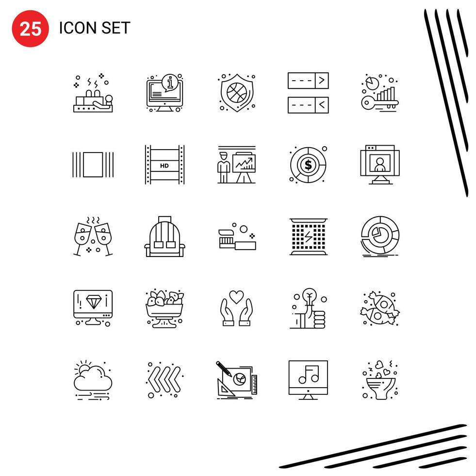 Pack of 25 Modern Lines Signs and Symbols for Web Print Media such as keyword benchmark protection protect login Editable Vector Design Elements