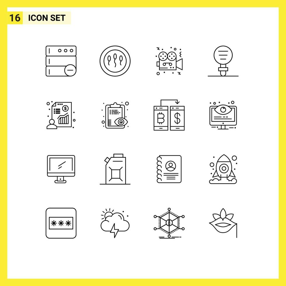 Mobile Interface Outline Set of 16 Pictograms of chart laboratory camera experiment biology Editable Vector Design Elements
