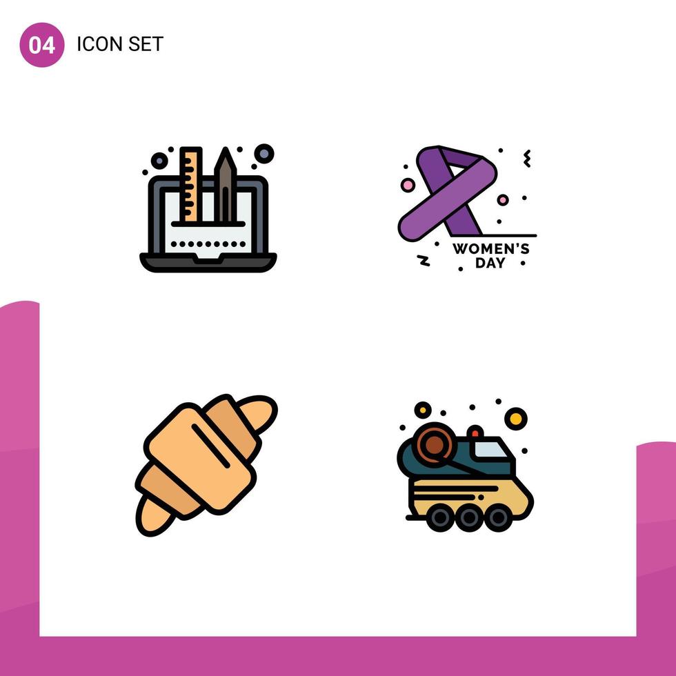 Pack of 4 Modern Filledline Flat Colors Signs and Symbols for Web Print Media such as creativity drink graphic feminine meal Editable Vector Design Elements