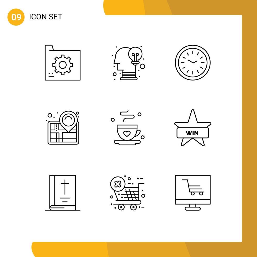 9 Universal Outline Signs Symbols of success navigation opinion map time Editable Vector Design Elements