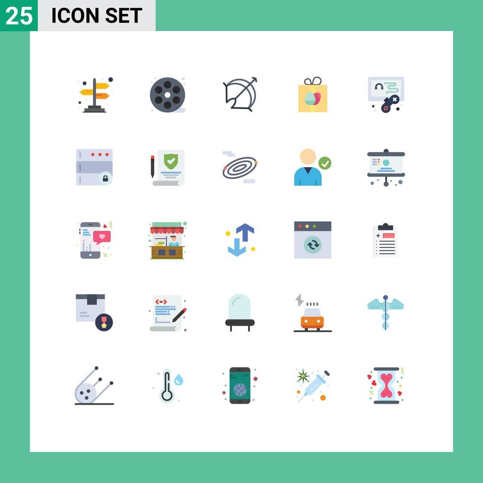 Pack of 25 Modern Flat Colors Signs and Symbols for Web Print Media such as hobby easter arrow birthday gift Editable Vector Design Elements