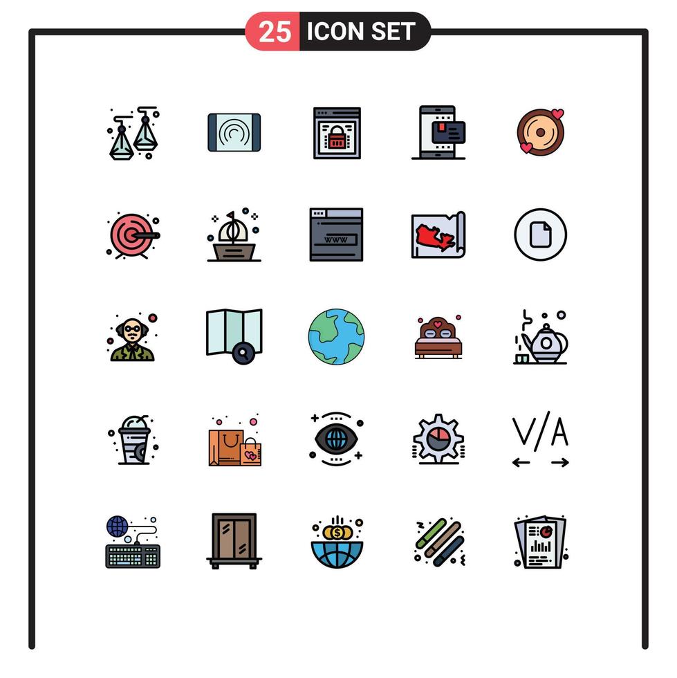 25 User Interface Filled line Flat Color Pack of modern Signs and Symbols of disk rate page lock payment ecommerce Editable Vector Design Elements