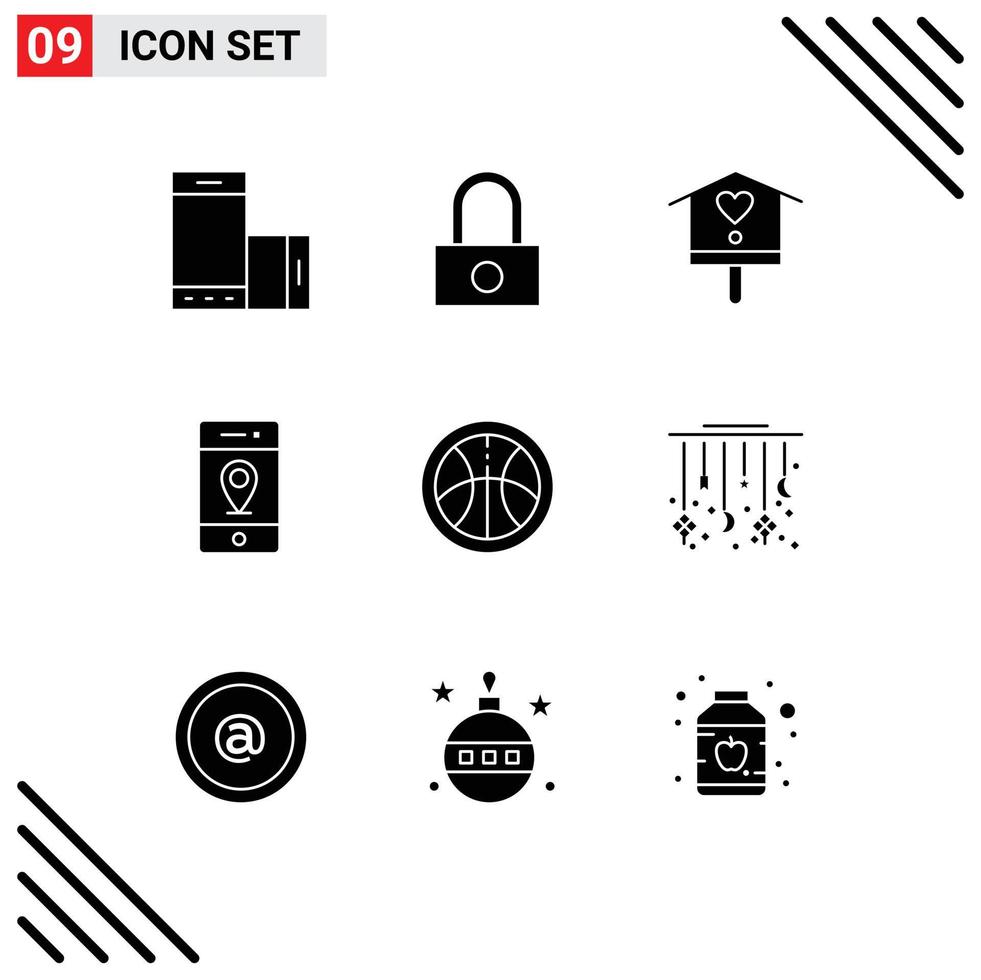 9 Thematic Vector Solid Glyphs and Editable Symbols of sports signs bird pin location Editable Vector Design Elements