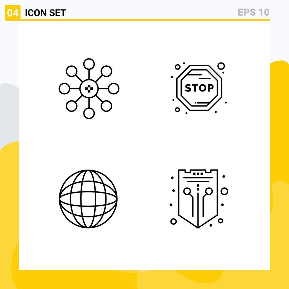 4 Creative Icons Modern Signs and Symbols of biochemistry world chemistry stop network Editable Vector Design Elements