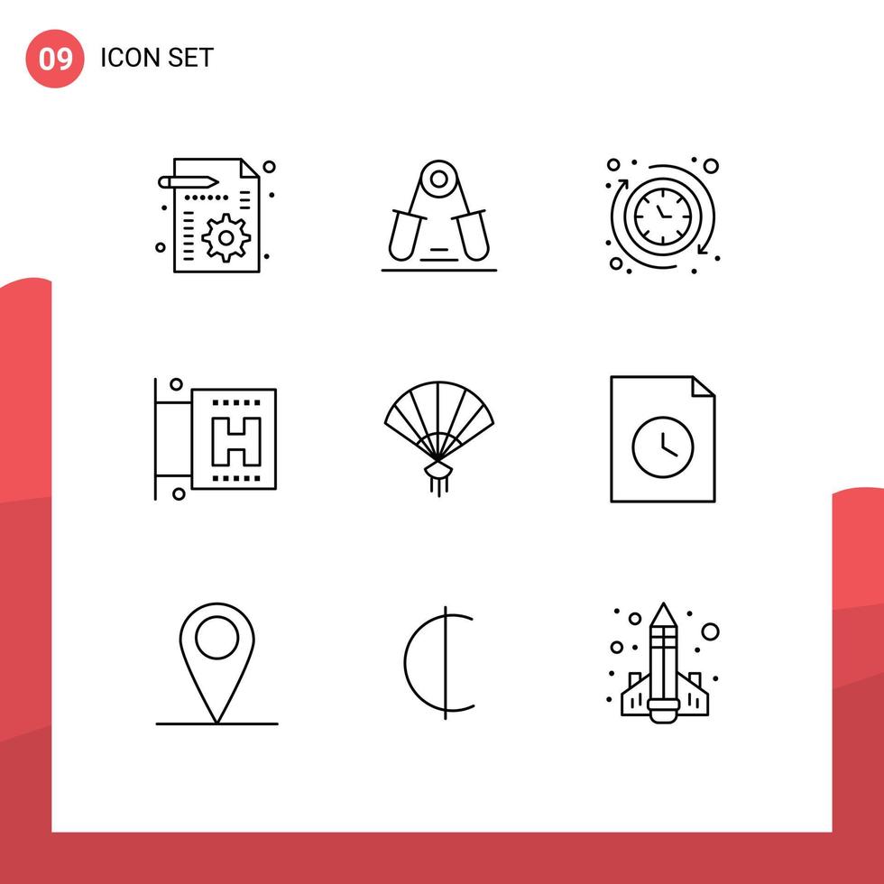 Pack of 9 creative Outlines of hand vacation finger travel the Editable Vector Design Elements