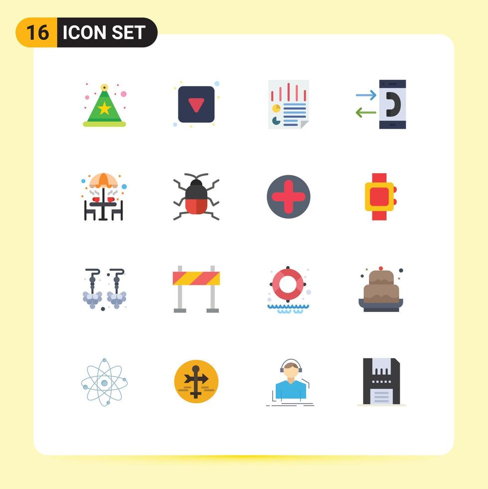 grupo de 16 signos y símbolos de colores planos para documento de conversación de silla llamada de contacto paquete editable de elementos creativos de diseño de vectores