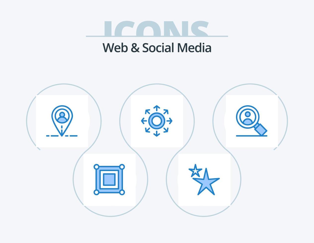 web y redes sociales blue icon pack 5 diseño de iconos. usuario. buscar. mapa. círculo vector