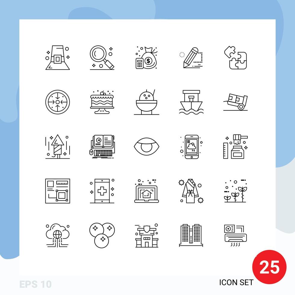 Mobile Interface Line Set of 25 Pictograms of draw painting ui darwing money Editable Vector Design Elements