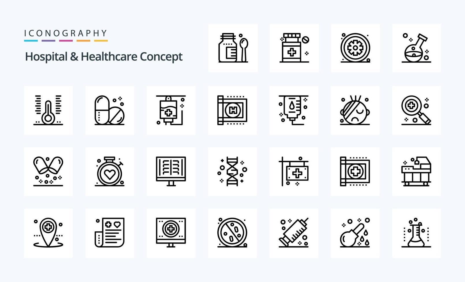 paquete de iconos de línea de concepto de atención médica de 25 hospitales vector