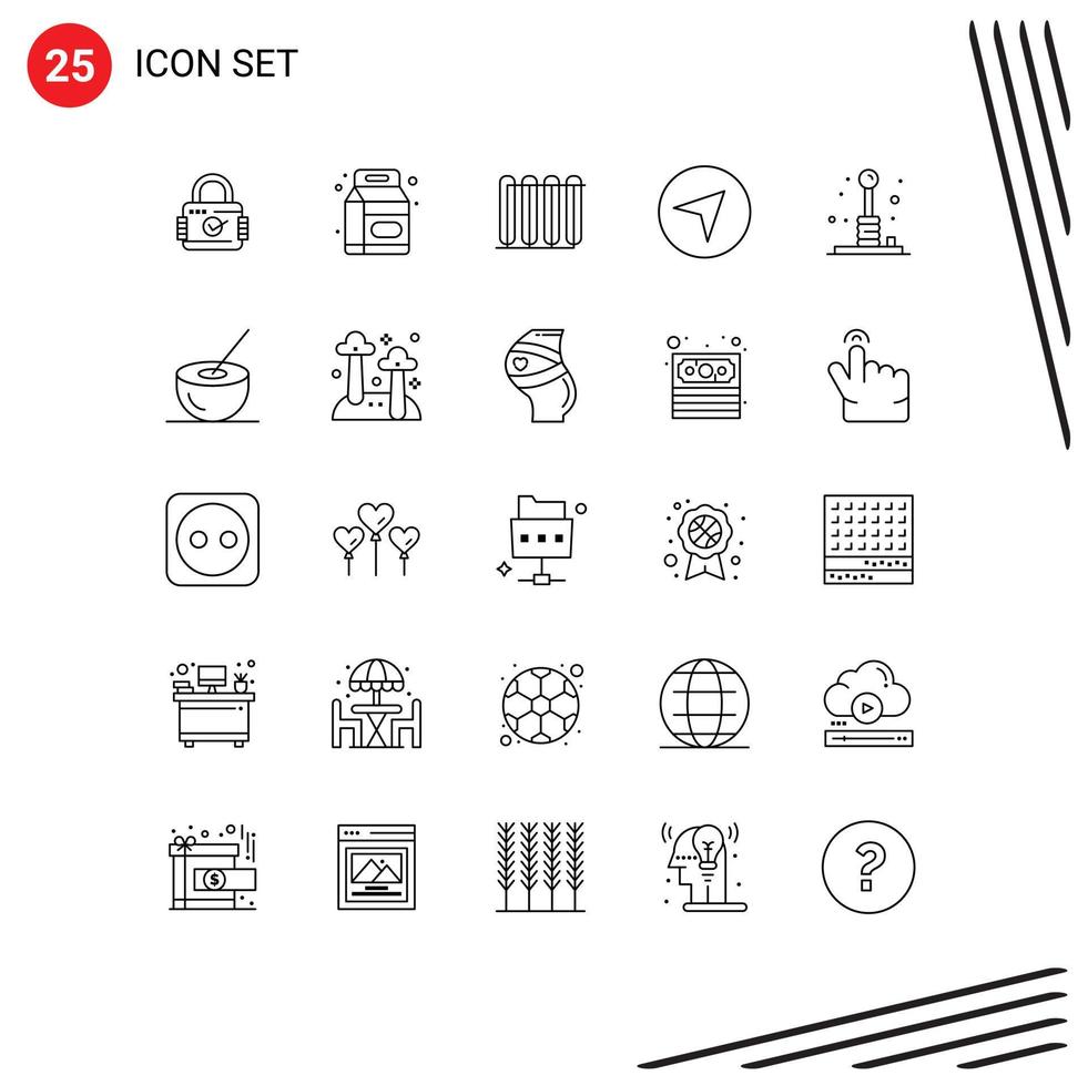 Pack of 25 Modern Lines Signs and Symbols for Web Print Media such as fun pointer battery map heating Editable Vector Design Elements