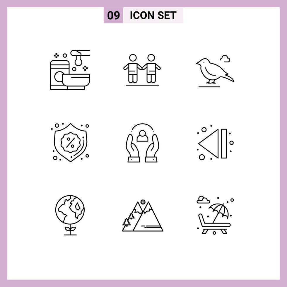 Pack of 9 creative Outlines of care discount group badge sparrow Editable Vector Design Elements