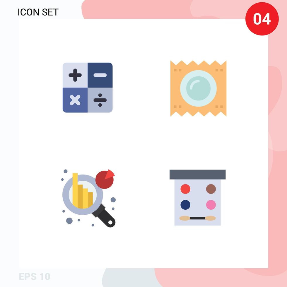 Flat Icon Pack of 4 Universal Symbols of calculate data analytics condom medicine beauty Editable Vector Design Elements