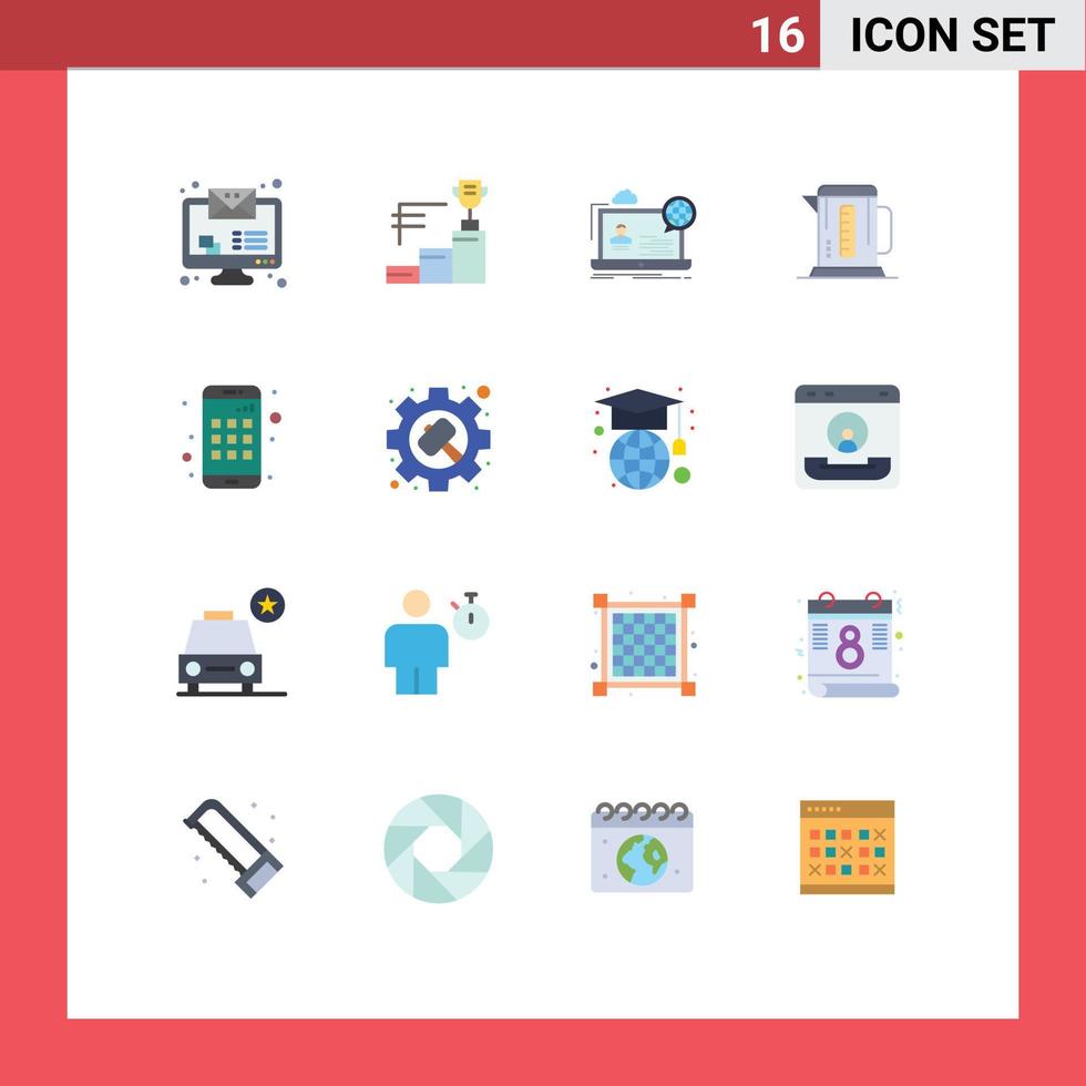 Modern Set of 16 Flat Colors Pictograph of device hotel forum machine boiler Editable Pack of Creative Vector Design Elements