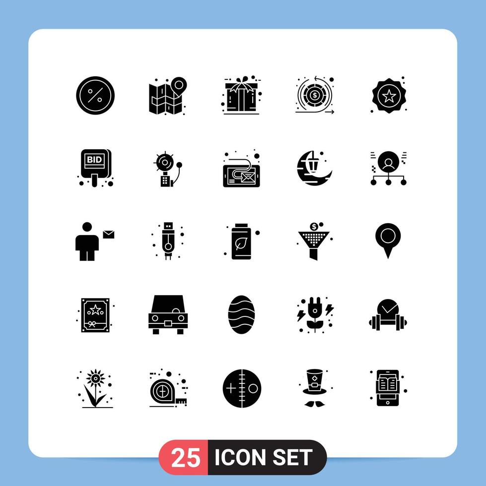 Universal Icon Symbols Group of 25 Modern Solid Glyphs of return earnings mark present free Editable Vector Design Elements