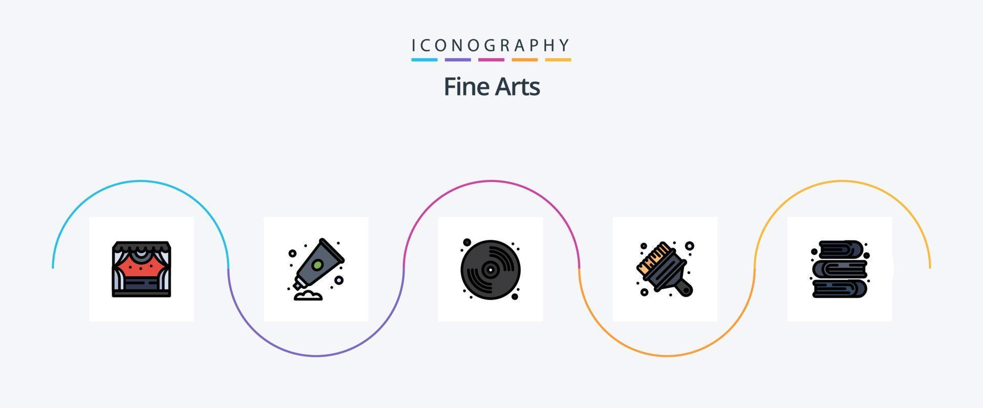 Fine Arts Line Filled Flat 5 Icon Pack Including arts. brush. cd. paint. art vector