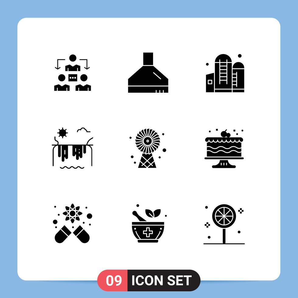 Universal Icon Symbols Group of 9 Modern Solid Glyphs of energy buildings container canada river Editable Vector Design Elements