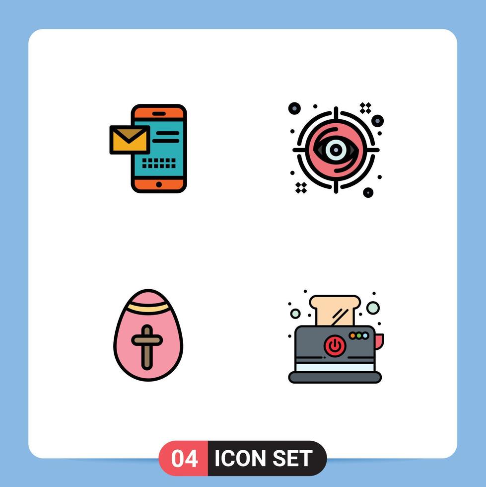 4 User Interface Filledline Flat Color Pack of modern Signs and Symbols of mobile view chat focus egg Editable Vector Design Elements