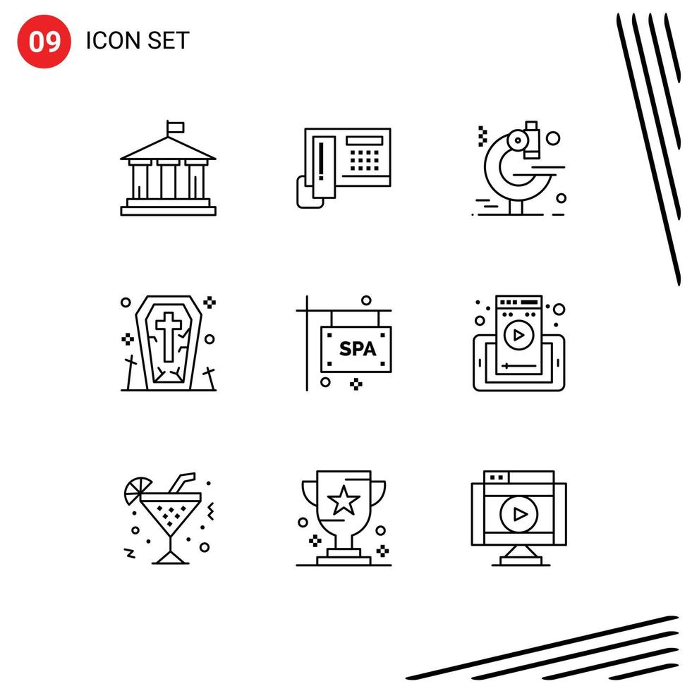 Outline Pack of 9 Universal Symbols of spa board examination halloween death Editable Vector Design Elements