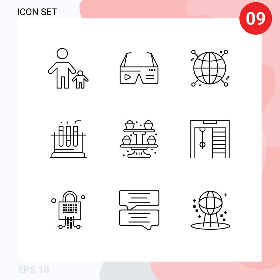 Group of 9 Outlines Signs and Symbols for medical lab glasses tube globe Editable Vector Design Elements