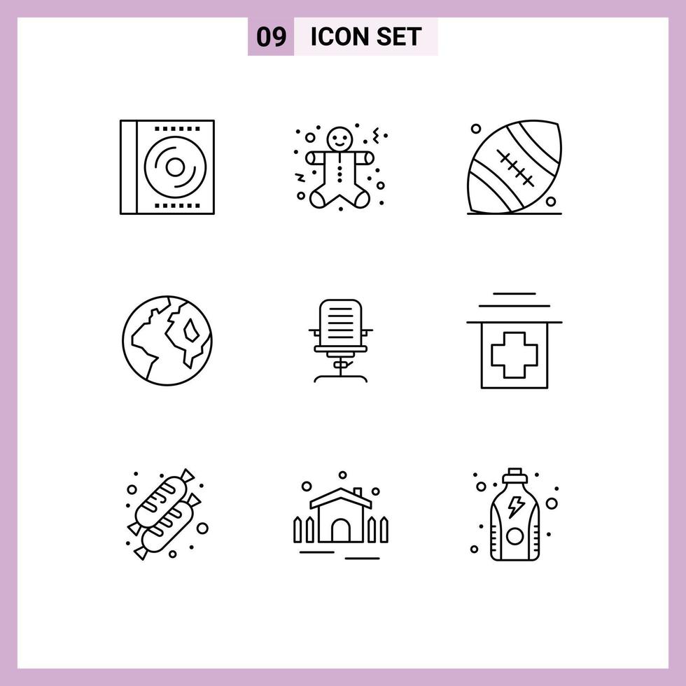 9 Universal Outlines Set for Web and Mobile Applications arm worldwide holidays globe thanksgiving Editable Vector Design Elements