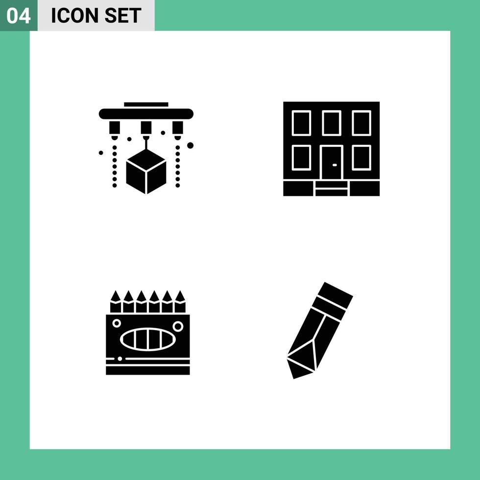 Universal Icon Symbols Group of 4 Modern Solid Glyphs of factory arts building construction achievement Editable Vector Design Elements
