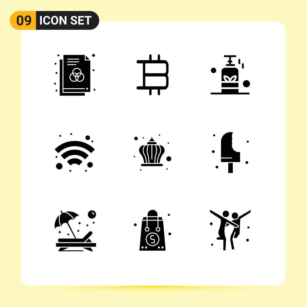 9 Creative Icons Modern Signs and Symbols of king corona massage wireless technology Editable Vector Design Elements