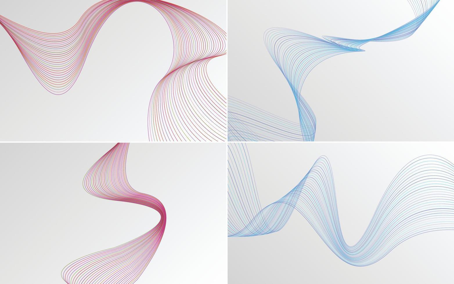 crea un aspecto profesional con este conjunto de 4 fondos abstractos de ondas vector