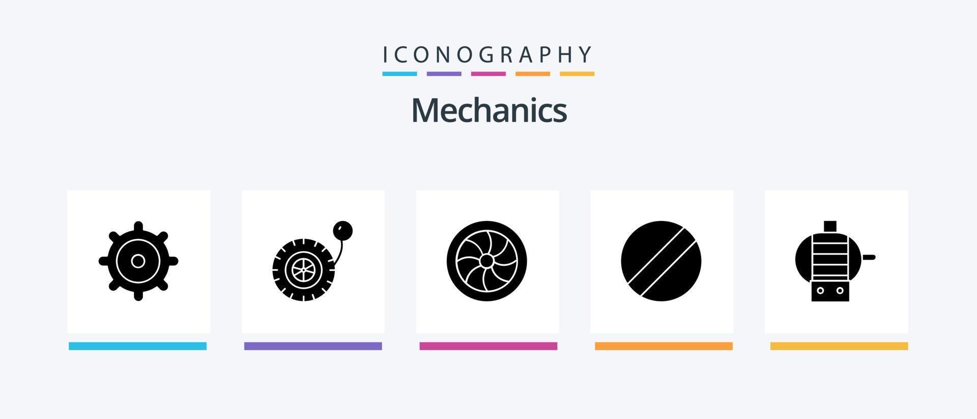 Mechanics Glyph 5 Icon Pack Including . wheel. engine. Creative Icons Design vector