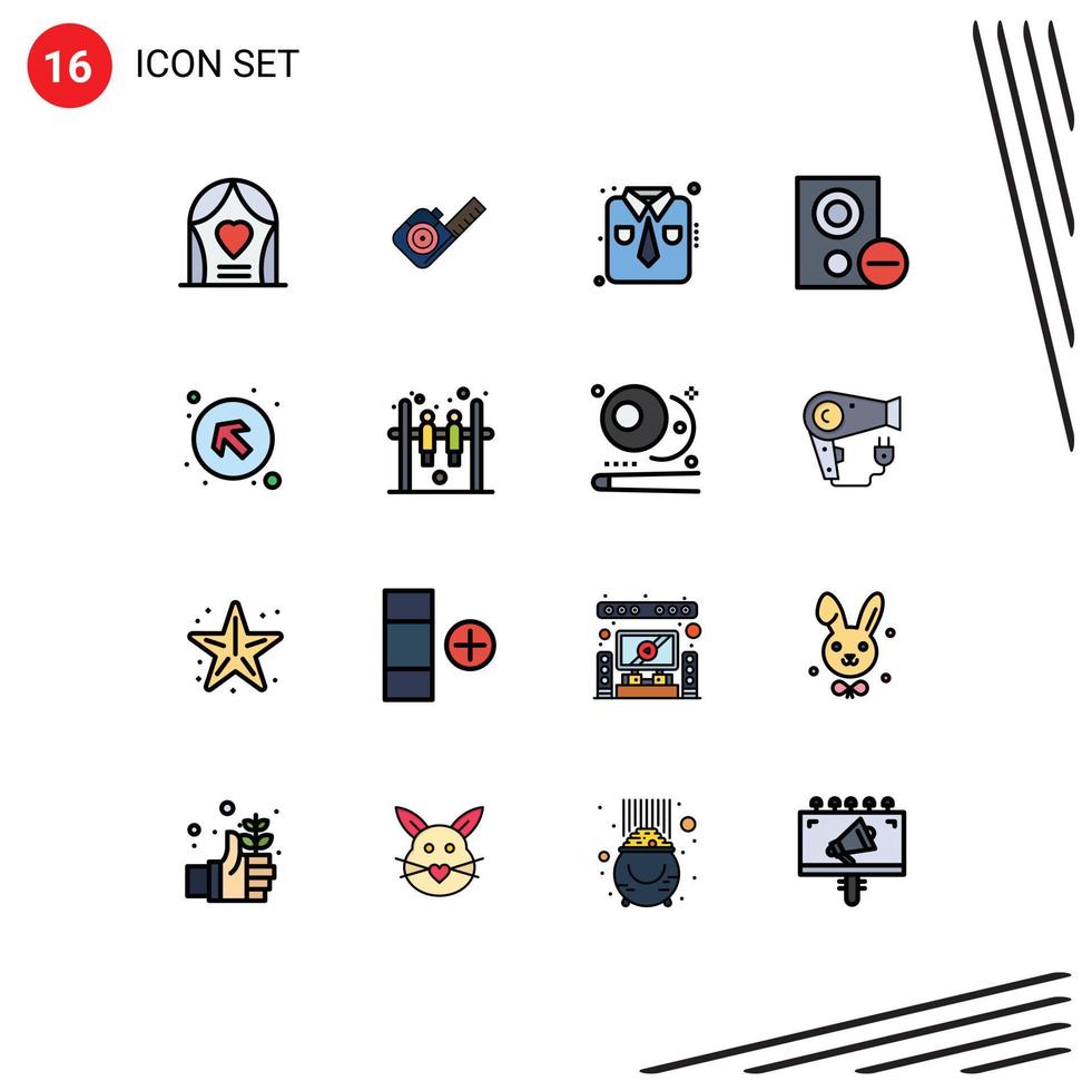 Pack of 16 Modern Flat Color Filled Lines Signs and Symbols for Web Print Media such as arrow hardware clothes gadget computers Editable Creative Vector Design Elements