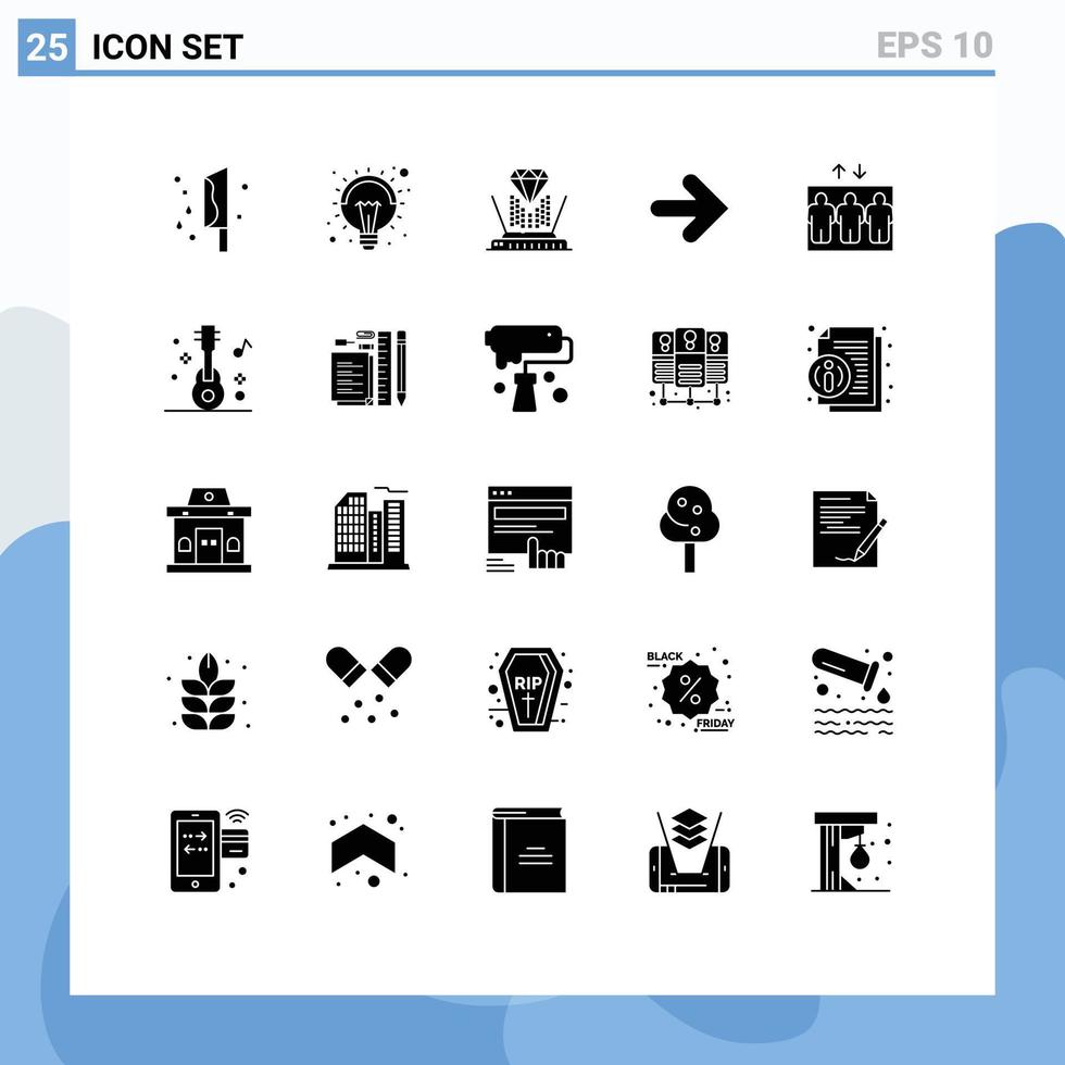 Set of 25 Modern UI Icons Symbols Signs for elevator arrows lamp forward diamond Editable Vector Design Elements