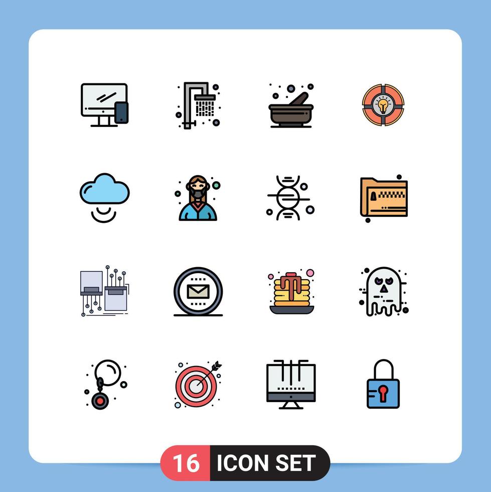 conjunto de 16 iconos de interfaz de usuario modernos signos de símbolos para bombilla de chat de cocina de luz en la nube elementos de diseño de vectores creativos editables