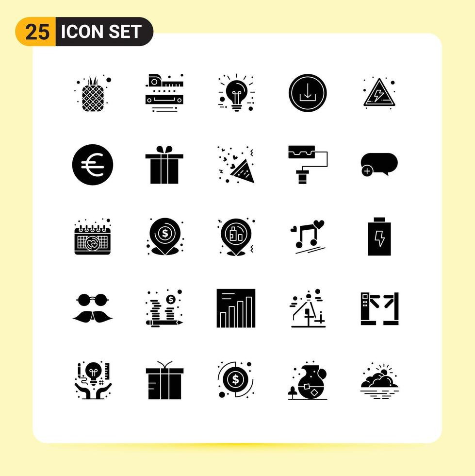 Group of 25 Solid Glyphs Signs and Symbols for alert download tapeline basic technology Editable Vector Design Elements