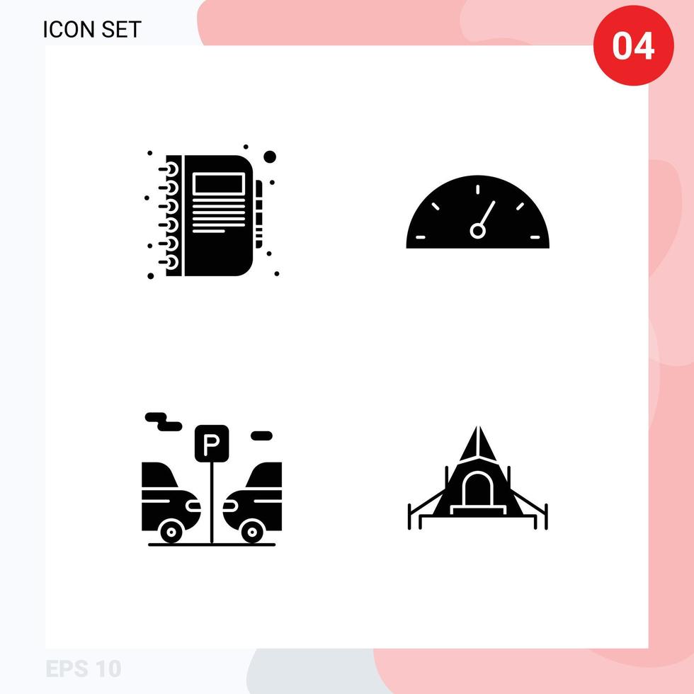 Pictogram Set of 4 Simple Solid Glyphs of book transport diary gauge camping Editable Vector Design Elements