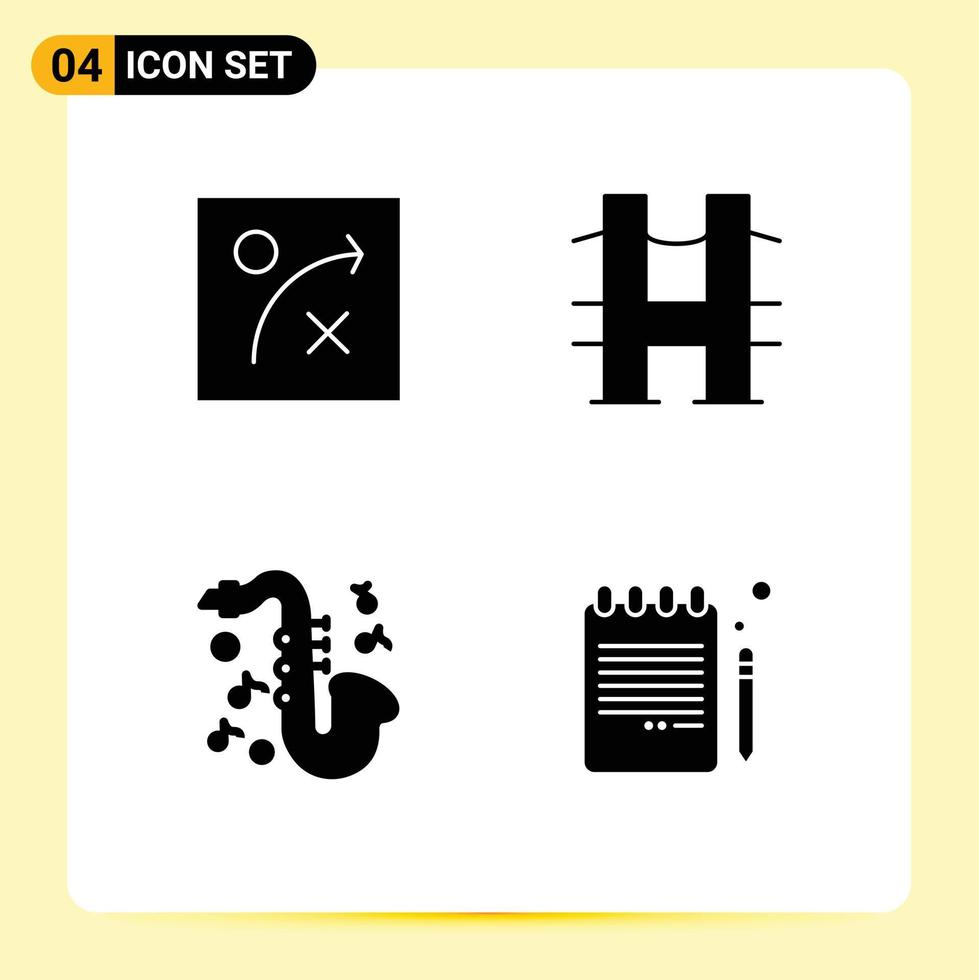 4 concepto de glifo sólido para sitios web móviles y algoritmo de aplicaciones regreso a la escuela viaje instrumento educación elementos de diseño vectorial editables vector